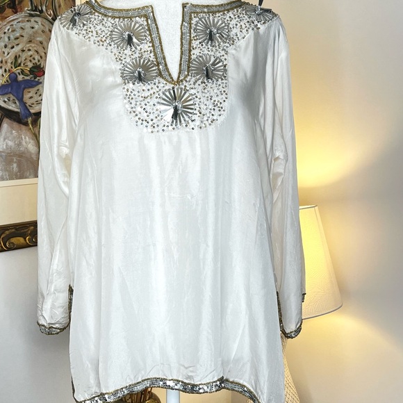 Gretchen Scott Beautiful Silk Beaded Tunic - Starry Night - Picture 3 of 12